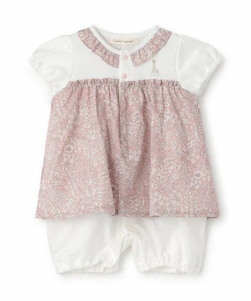 Sophie la girafe / キリンのソフィー ロンパース | 小花柄ショートオール【日本製】（ピンク）