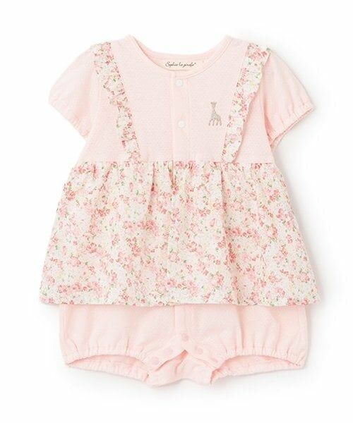Sophie la girafe / キリンのソフィー ロンパース | 花柄ショートオール【日本製】（ピンク）
