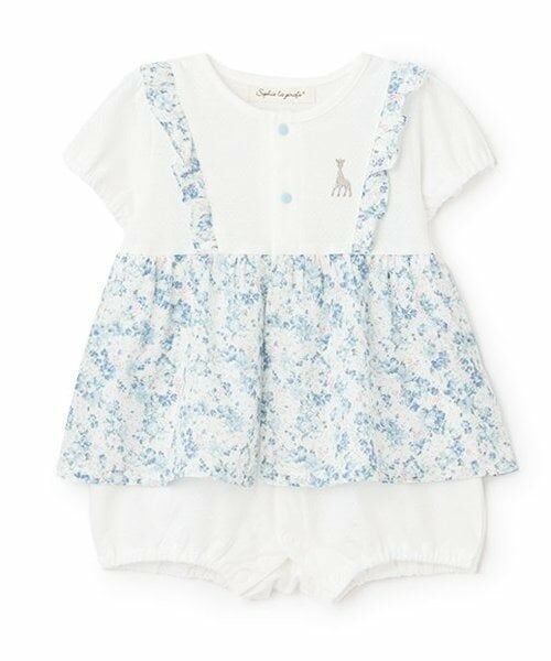 Sophie la girafe / キリンのソフィー ロンパース | 花柄ショートオール【日本製】（ブルー）