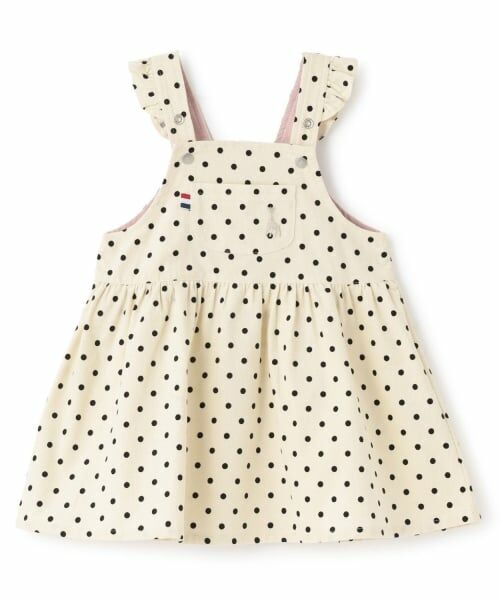 Sophie la girafe / キリンのソフィー ミニ丈・ひざ丈ワンピース | ドットジャンパースカート【日本製】（アイボリー）