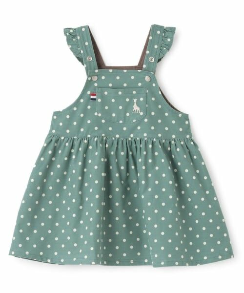 Sophie la girafe / キリンのソフィー ミニ丈・ひざ丈ワンピース | ドットジャンパースカート【日本製】（ミント）