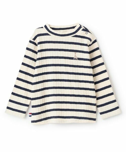 Sophie la girafe / キリンのソフィー Tシャツ | ジャカードボーダー長袖Tシャツ【日本製】（紺）