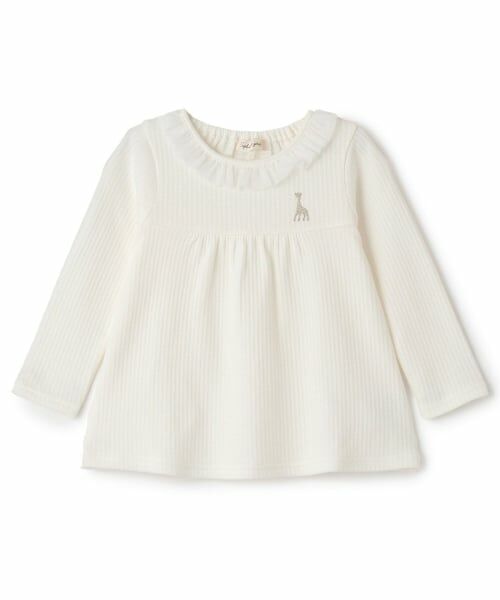 Sophie la girafe / キリンのソフィー Tシャツ | 衿フリル長袖Tシャツ【日本製】（オフ ホワイト）