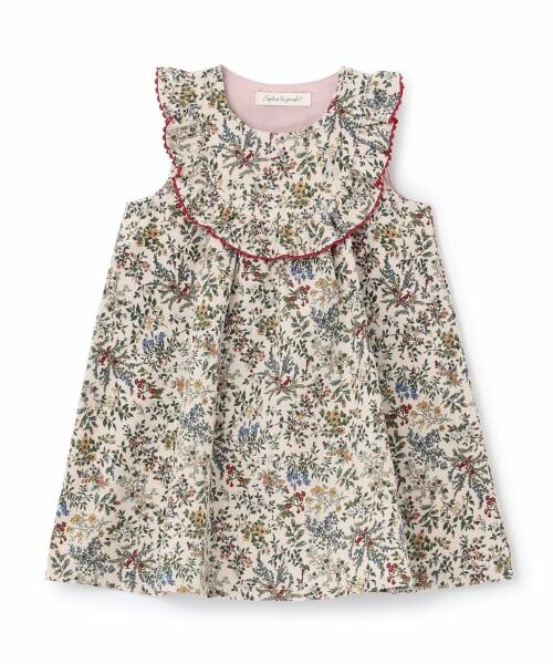 Sophie la girafe / キリンのソフィー ミニ丈・ひざ丈ワンピース | 花柄ジャンパースカート【日本製】（アイボリー）