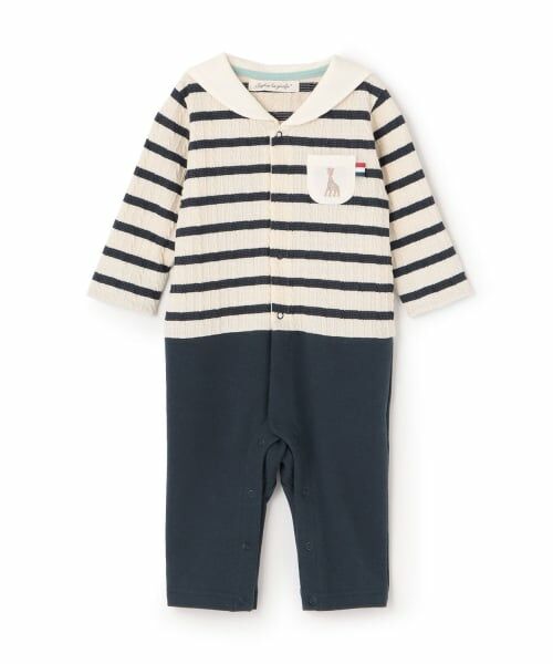 Sophie la girafe / キリンのソフィー ロンパース | ジャカードボーダーセーラーカバーオール【日本製】（紺）