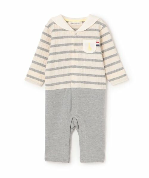 Sophie la girafe / キリンのソフィー ロンパース | ジャカードボーダーセーラーカバーオール【日本製】（グレー）