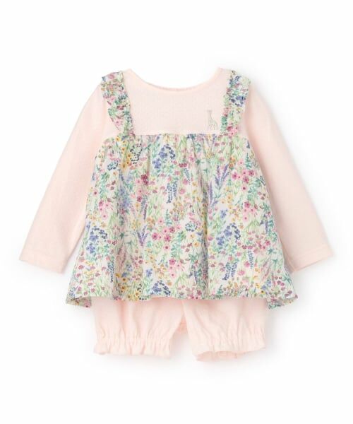 Sophie la girafe / キリンのソフィー ベビー・キッズウエア | 花柄ベビースーツ【日本製】（ピンク）