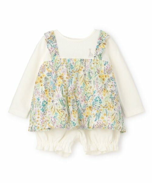 Sophie la girafe / キリンのソフィー ベビー・キッズウエア | 花柄ベビースーツ【日本製】（クリーム）