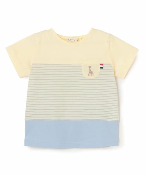Sophie la girafe / キリンのソフィー Tシャツ | ボーダー切り替えTシャツ【日本製】（黄）