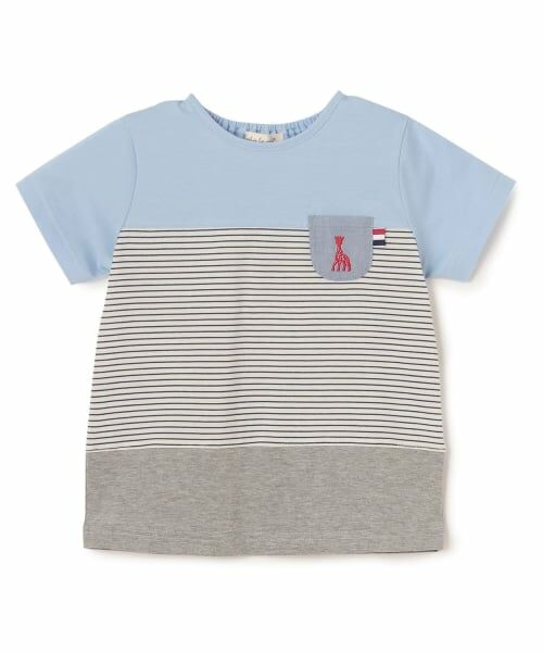 Sophie la girafe / キリンのソフィー Tシャツ | ボーダー切り替えTシャツ【日本製】（ブルー）