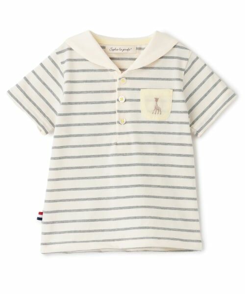 Sophie la girafe / キリンのソフィー Tシャツ | セーラーボーダー半袖Tシャツ【日本製】（グレー）
