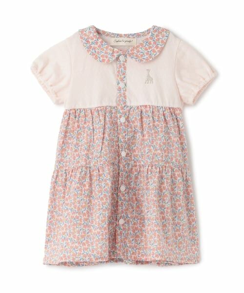 Sophie la girafe / キリンのソフィー ミニ丈・ひざ丈ワンピース | 花柄ワンピース【日本製】（ピンク）