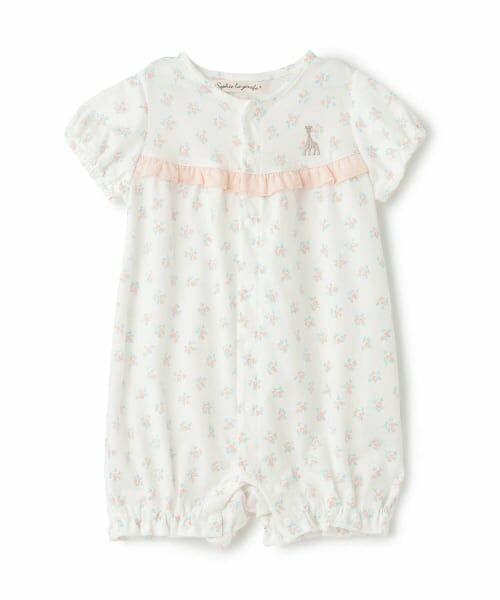 Sophie la girafe / キリンのソフィー ロンパース | 花柄プリントショートオール（ピンク）