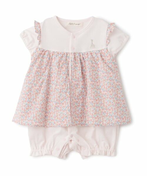 Sophie la girafe / キリンのソフィー ロンパース | 花柄ショートオール（ピンク）