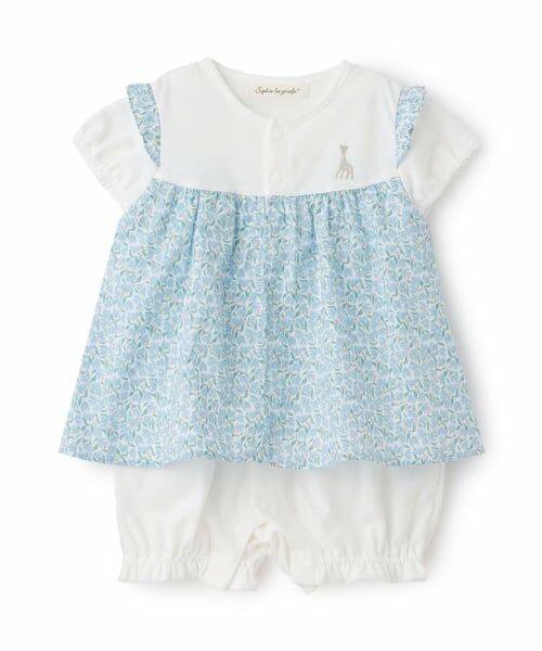 Sophie la girafe / キリンのソフィー ロンパース | 花柄ショートオール（ブルー）