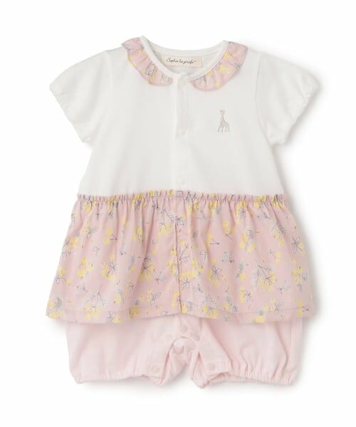 Sophie la girafe / キリンのソフィー ロンパース | 実と葉っぱ柄ショートオール（ピンク）