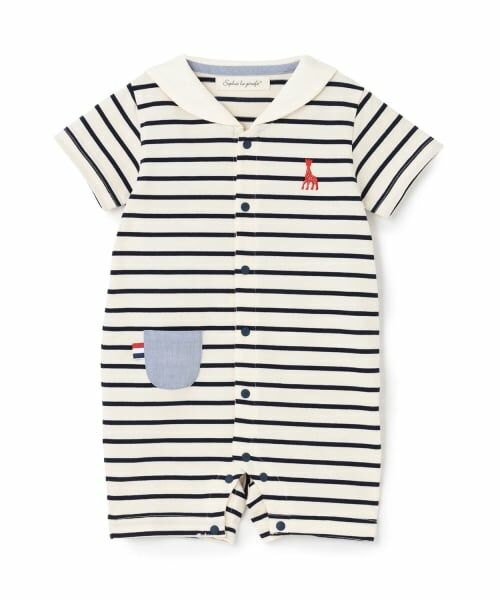 Sophie la girafe / キリンのソフィー ロンパース | セーラーボーダーショートオール（紺）