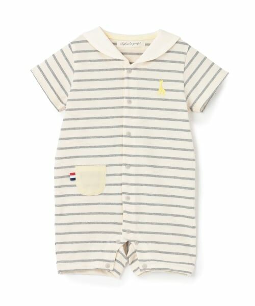 Sophie la girafe / キリンのソフィー ロンパース | セーラーボーダーショートオール（グレー）