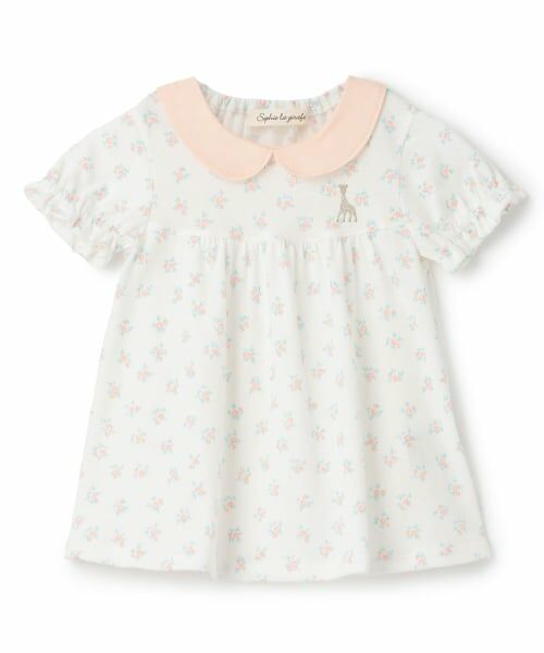Sophie la girafe / キリンのソフィー Tシャツ | 花柄プリント半袖Tシャツ（ピンク）