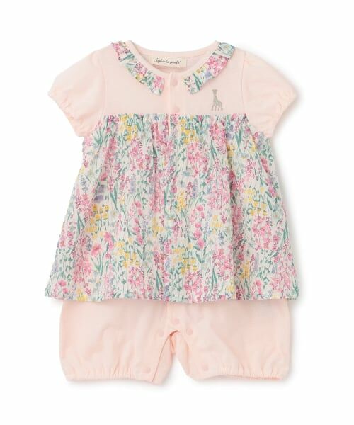 Sophie la girafe / キリンのソフィー ロンパース | リップル花柄ショートオール（ピンク）