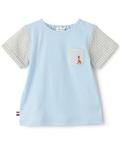 Sophie la girafe / キリンのソフィー Tシャツ | 袖チェックサッカー半袖Tシャツ