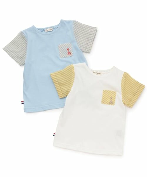 Sophie la girafe / キリンのソフィー Tシャツ | 袖チェックサッカー半袖Tシャツ | 詳細7