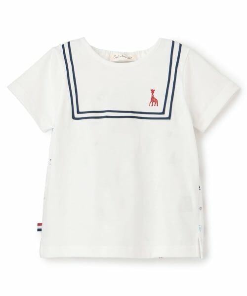 Sophie la girafe / キリンのソフィー ベビー・キッズウエア | ヨット柄サッカー切り替え半袖Tシャツ（オフ ホワイト）