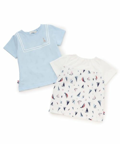 Sophie la girafe / キリンのソフィー ベビー・キッズウエア | ヨット柄サッカー切り替え半袖Tシャツ | 詳細6