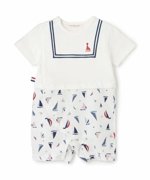 Sophie la girafe / キリンのソフィー ロンパース | ヨット柄サッカーショートオール【日本製】（オフ ホワイト）