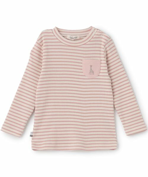 Sophie la girafe / キリンのソフィー ベビー・キッズウエア | テレコボーダー長袖Ｔシャツ【日本製】（ピンク）