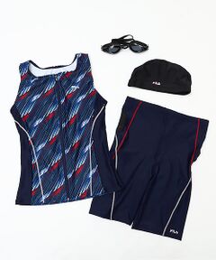 フィラ FILA フィットネス水着 選べる3点セット 総柄フルジップセパレート ゴーグル スイムキャップ付き レディース セパレート タンキニフィットネス 水着セット プール 海 314604SET