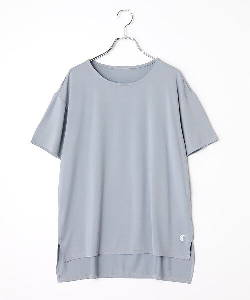 SPORTS MARIO / スポーツマリオ Tシャツ | インフィット INFIT カチオン染め サイドスリットTシャツ レディース スポーツ 半袖 Tシャツ スポーツ フィットネス ウェア ヨガ 吸汗速乾 UVカット 体系カバー ゆったり SF215360（81/サックス）