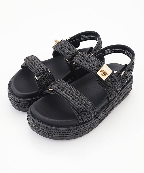 STEVE MADDEN / スティーブ・マデン サンダル | ナチュラルソールダブルベルトサンダル（ブラックラフィア）