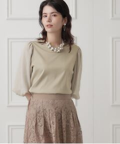 SunaUna / スーナウーナ カットソー | 【華やか見え!／袖シフォン】7分袖パフスリーブカットソー