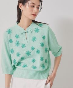 SunaUna / スーナウーナ ニット・セーター | 【手刺繍／花モチーフ】チャイナカラーニット