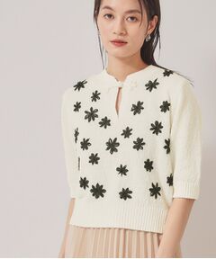 SunaUna / スーナウーナ ニット・セーター | 【手刺繍／花モチーフ】チャイナカラーニット