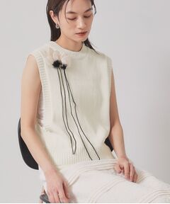 SunaUna / スーナウーナ ベスト | 【オリエンタルモチーフ／コサージュ付き】レイヤードニット