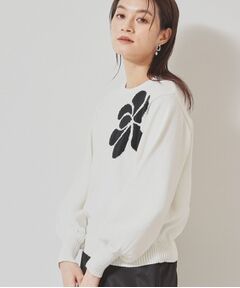 SunaUna / スーナウーナ ニット・セーター | 【コットン混素材／お花モチーフ】パフスリーブニット