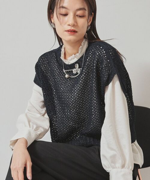 SunaUna/スーナウーナ 【洗える/メッシ編み】レイヤードニット ネイビー(094) 38(M) SunaUna/スーナウーナ 【洗える/メッシ編み】レイヤードニット ネイビー(094) 38(M)