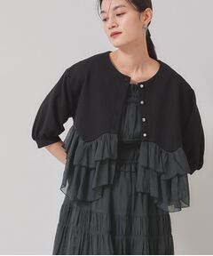 SunaUna / スーナウーナ カーディガン・ボレロ | 【裾シフォン／パフスリーブ】ペプラムブルゾン