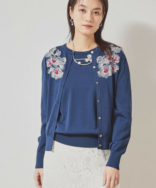 SunaUna/スーナウーナ 【SS~Lサイズ展開/リボン&ビーズ刺繍】クラフトニットカーディガン ネイビー(094) 34(SS) SunaUna/スーナウーナ 【SS~Lサイズ展開/リボン&ビーズ刺繍】クラフトニットカーディガン ネイビー(094) 34(SS)
