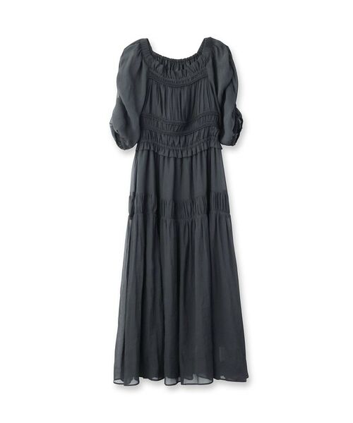 SunaUna / スーナウーナ ロング・マキシ丈ワンピース | 【パウダーシフォン／シャーリング】ロングワンピース | 詳細1