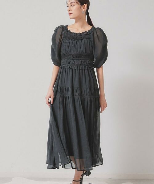 SunaUna / スーナウーナ ロング・マキシ丈ワンピース | 【パウダーシフォン／シャーリング】ロングワンピース | 詳細10