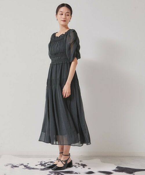 SunaUna / スーナウーナ ロング・マキシ丈ワンピース | 【パウダーシフォン／シャーリング】ロングワンピース | 詳細2