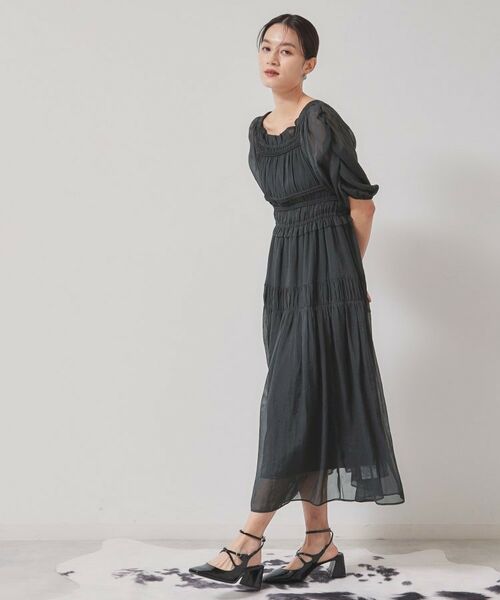 SunaUna / スーナウーナ ロング・マキシ丈ワンピース | 【パウダーシフォン／シャーリング】ロングワンピース | 詳細3