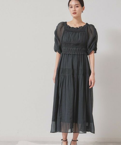 SunaUna / スーナウーナ ロング・マキシ丈ワンピース | 【パウダーシフォン／シャーリング】ロングワンピース | 詳細5