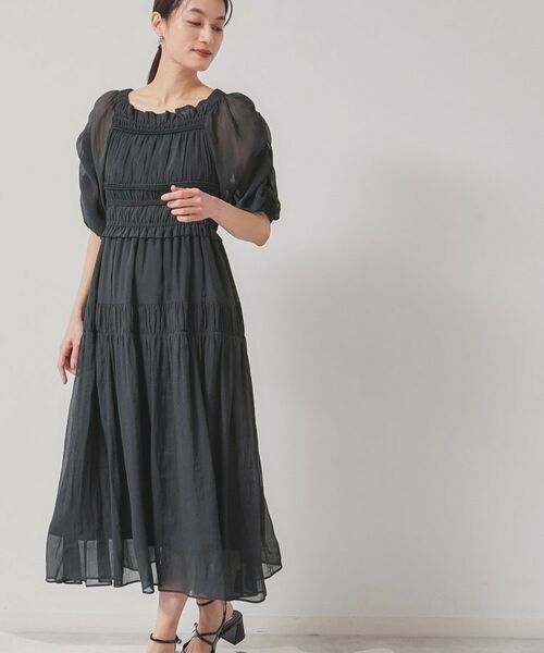 SunaUna / スーナウーナ ロング・マキシ丈ワンピース | 【パウダーシフォン／シャーリング】ロングワンピース | 詳細6