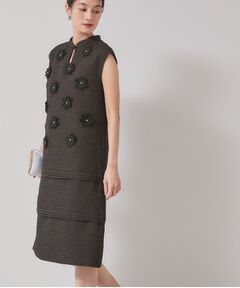 SunaUna / スーナウーナ ミニ丈・ひざ丈ワンピース | 【お花モチーフ／チャイナカラー】タック切替ワンピース