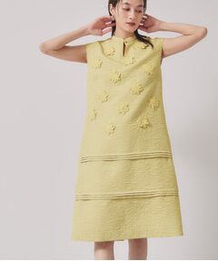 SunaUna / スーナウーナ ミニ丈・ひざ丈ワンピース | 【お花モチーフ／チャイナカラー】タック切替ワンピース