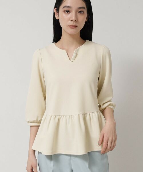 SunaUna / スーナウーナ シャツ・ブラウス | 【パール調パーツ付き／春色】ペプラムトップス | 詳細13